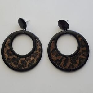 Dark Brown Leopard Print Hoop Earrings